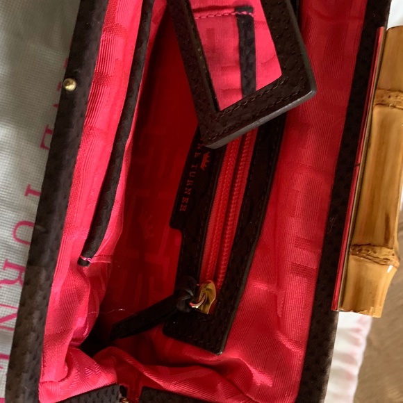 Elaine Turner brown suede clutch with bamboo latch - Picture 3 of 3